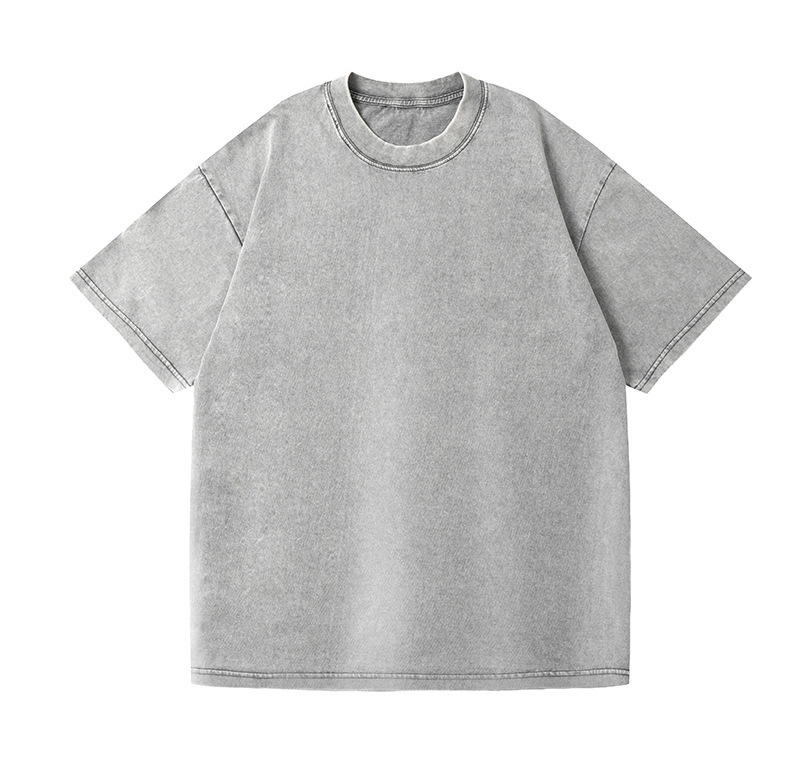 GorgeousBen Retro stir fried snowflake washed T-shirt, European and American cross-border pure cotton T-shirt, loose base round neck pullover, heavyweight T-shirt for men