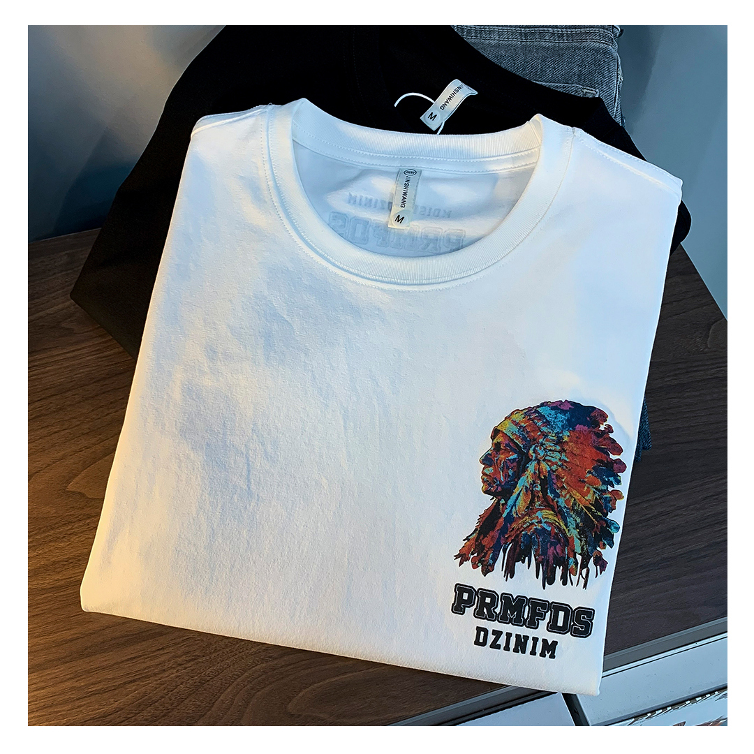 GorgeousBen American heavyweight T-shirt 2025 summer thin Indian print trendy short sleeved round neck versatile men's clothing.