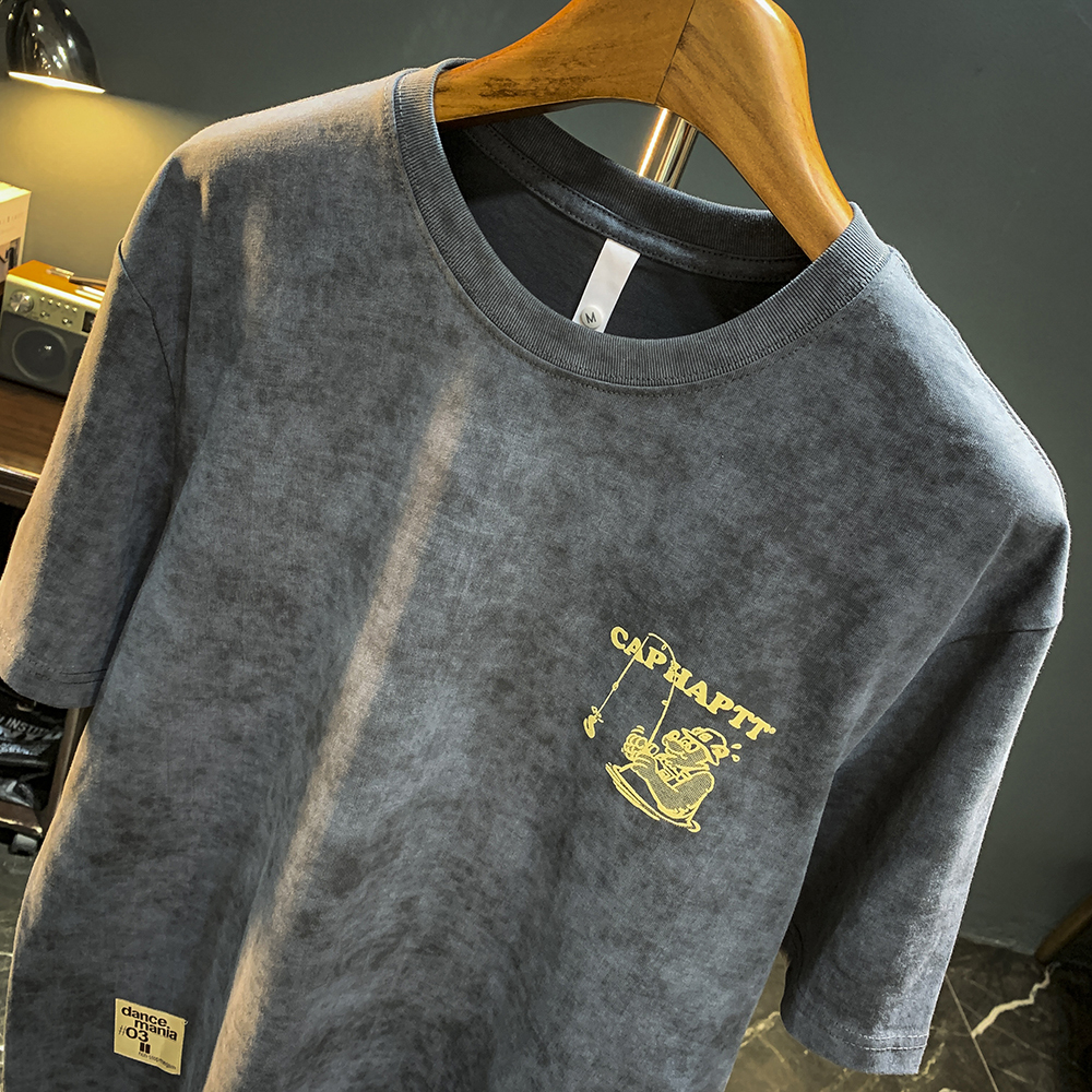 GorgeousBen American classic heavyweight T-shirt men's short sleeved pure cotton summer trendy brand loose and versatile fun printed half sleeved top trendy.