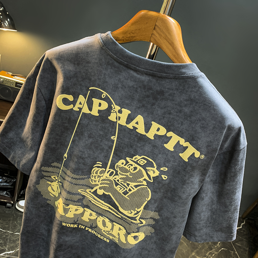 GorgeousBen American classic heavyweight T-shirt men's short sleeved pure cotton summer trendy brand loose and versatile fun printed half sleeved top trendy.