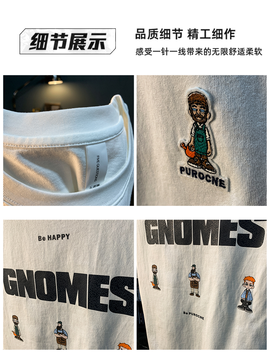 GorgeousBen  High end embroidered printed T-shirt for men's summer new trend washed short sleeved top with versatile temperament, half sleeved T-shirt.