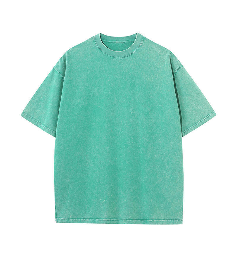 GorgeousBen Retro stir fried snowflake washed T-shirt, European and American cross-border pure cotton T-shirt, loose base round neck pullover, heavyweight T-shirt for men