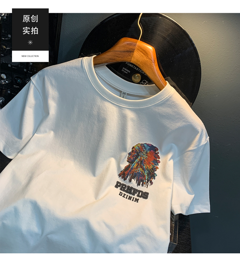 GorgeousBen American heavyweight short sleeved T-shirt for men, 2025 new summer high-end trend, Indian print versatile T-shirt.