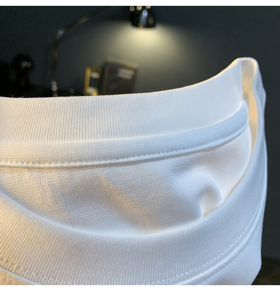 GorgeousBen Summer new short sleeved men's T-shirt loose white printed high-end half sleeved top embroidered hanging heavy weight T-shirt.