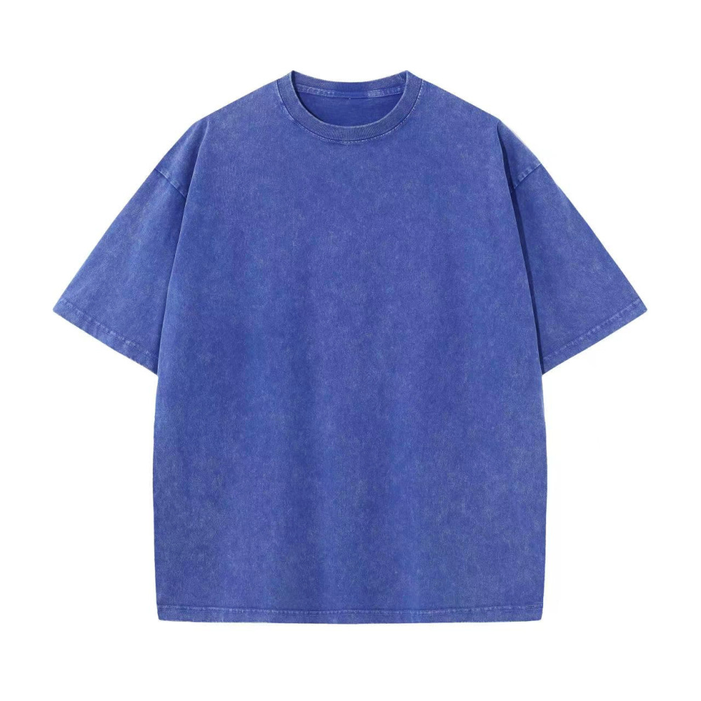GorgeousBen Retro stir fried snowflake washed T-shirt, European and American cross-border pure cotton T-shirt, loose base round neck pullover, heavyweight T-shirt for men