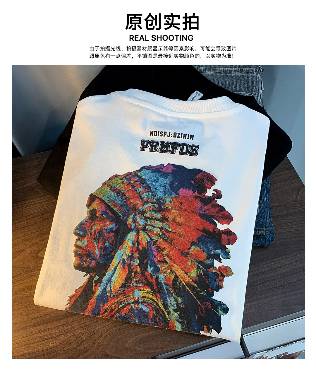GorgeousBen American heavyweight T-shirt 2025 summer thin Indian print trendy short sleeved round neck versatile men's clothing.