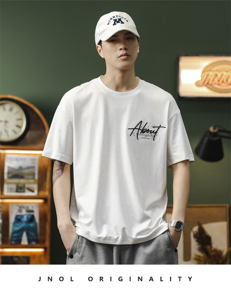 GorgeousBen Mottled butterfly counter high-end pure cotton heavyweight short sleeved T-shirt men's new top loose half sleeved T-shirt men.