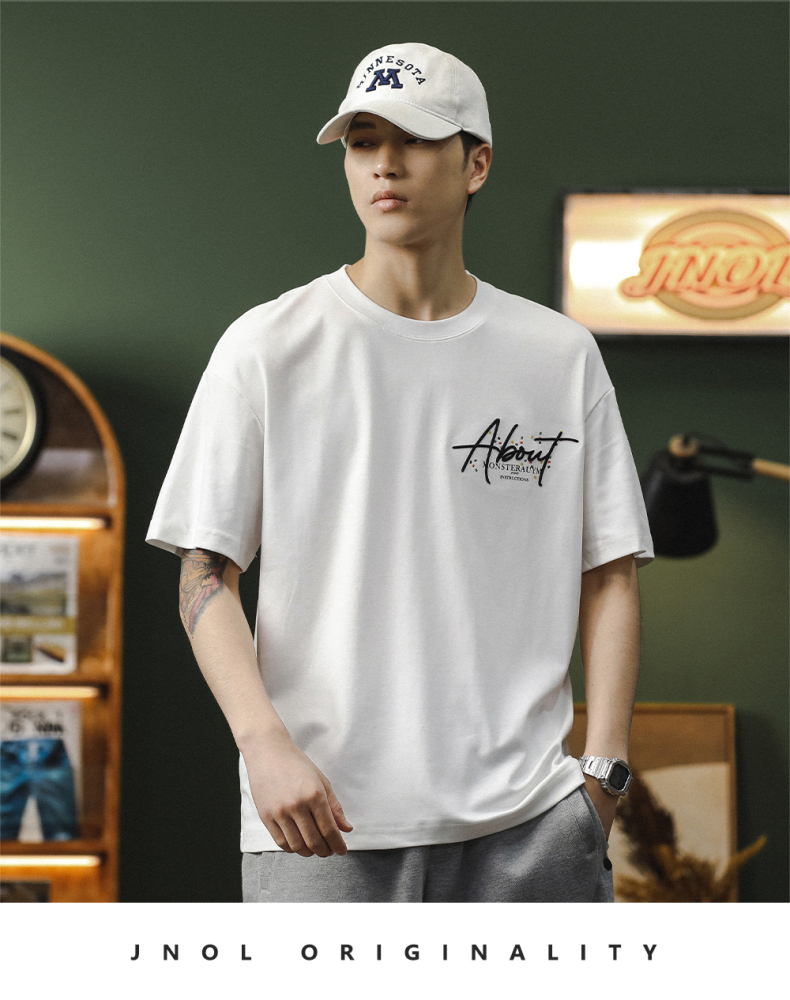 GorgeousBen Mottled butterfly counter high-end pure cotton heavyweight short sleeved T-shirt men's new top loose half sleeved T-shirt men.