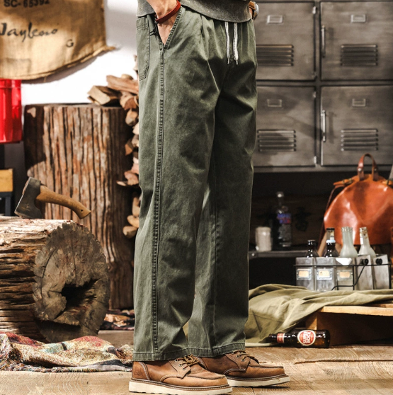 GorgeousBen  Amikaji retro trendy work pants for men, three-dimensional multi pocket loose straight tube.