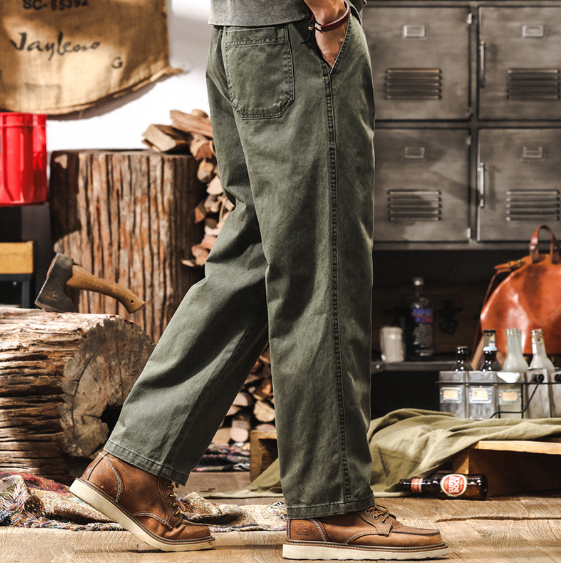 GorgeousBen  Amikaji retro trendy work pants for men, three-dimensional multi pocket loose straight tube.