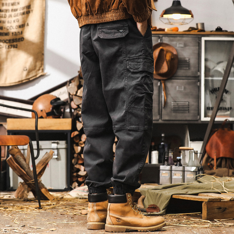 GorgeousBen American retro heavyweight workwear pants for men's autumn outdoor functional multi pocket paratrooper pants, loose casual ankle pants.