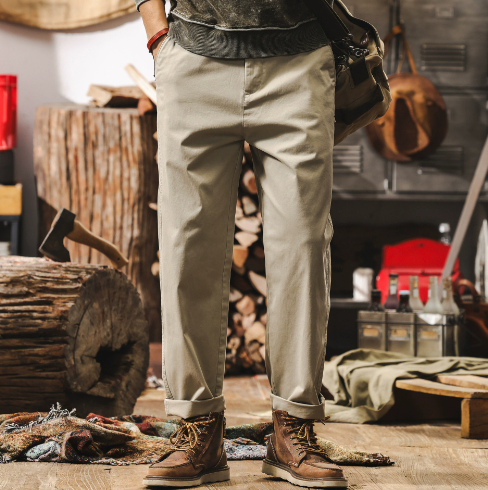GorgeousBen  Work pants men's spring 2025 new style American retro simple pants loose straight leg casual pants men.