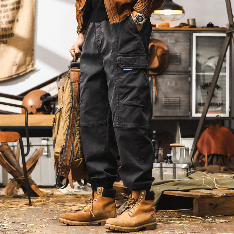 GorgeousBen American retro heavyweight workwear pants for men's autumn outdoor functional multi pocket paratrooper pants, loose casual ankle pants.
