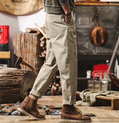 GorgeousBen  Work pants men's spring 2025 new style American retro simple pants loose straight leg casual pants men.
