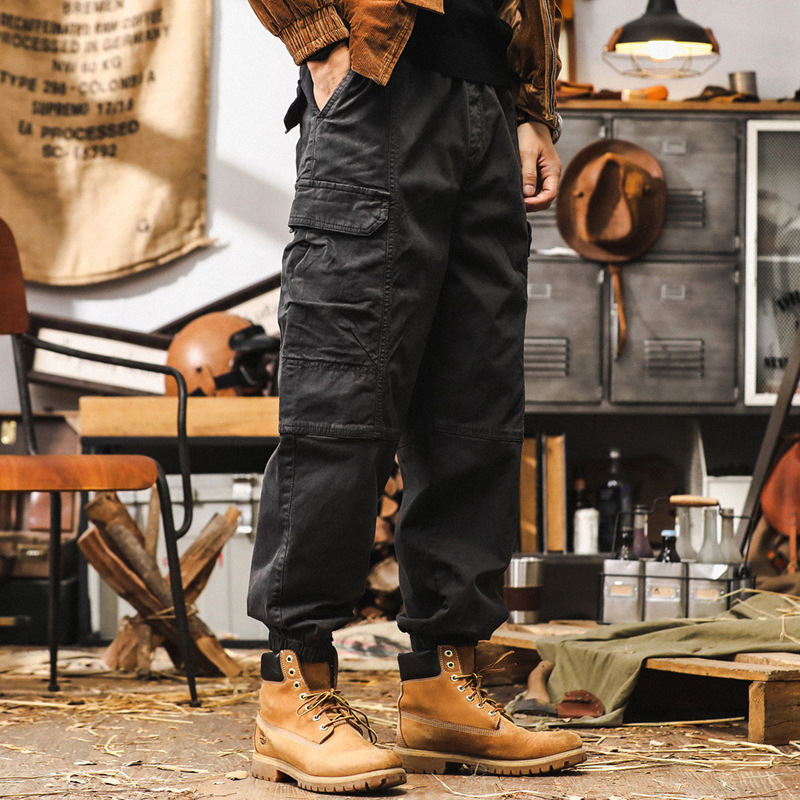 GorgeousBen American retro heavyweight workwear pants for men's autumn outdoor functional multi pocket paratrooper pants, loose casual ankle pants.