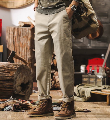 GorgeousBen  Work pants men's spring 2025 new style American retro simple pants loose straight leg casual pants men.