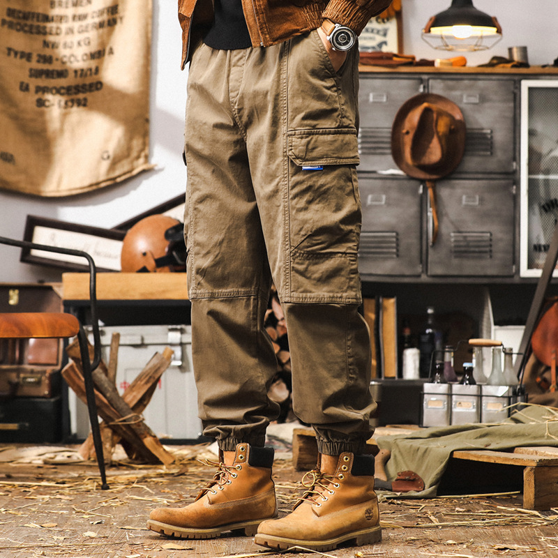 GorgeousBen American retro heavyweight workwear pants for men's autumn outdoor functional multi pocket paratrooper pants, loose casual ankle pants.