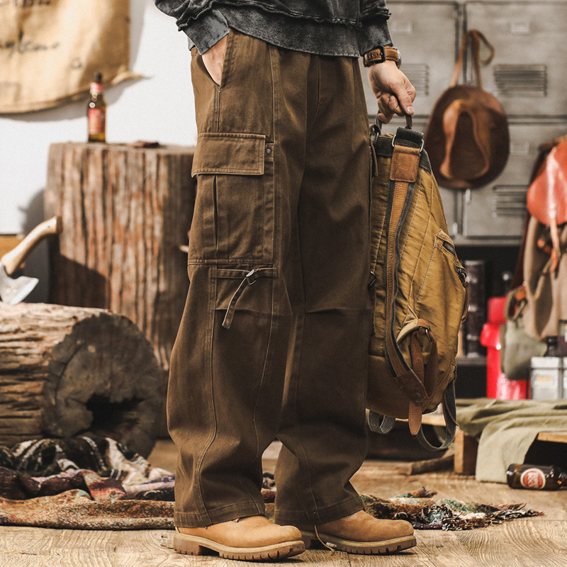 GorgeousBen  American retro khaki workwear pants for men, spring fashion brand loose straight leg pants for men, 2025 new casual pants.