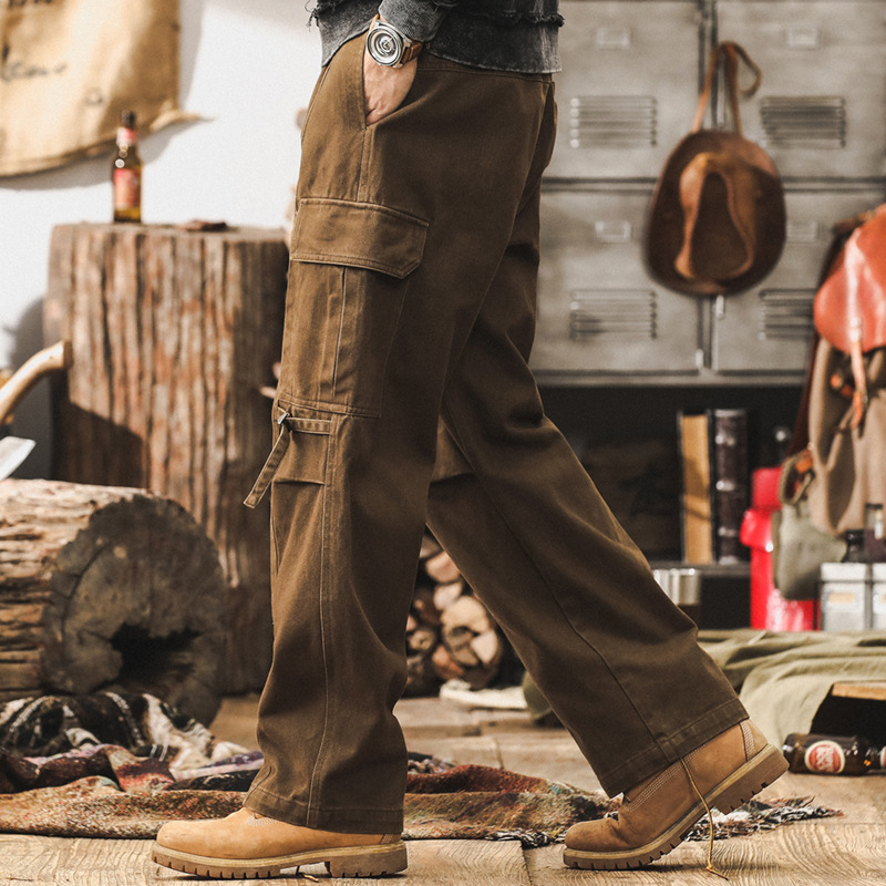 GorgeousBen  American retro khaki workwear pants for men, spring fashion brand loose straight leg pants for men, 2025 new casual pants.
