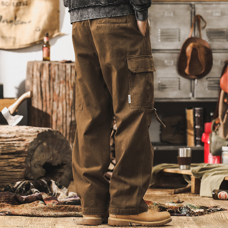 GorgeousBen  American retro khaki workwear pants for men, spring fashion brand loose straight leg pants for men, 2025 new casual pants.
