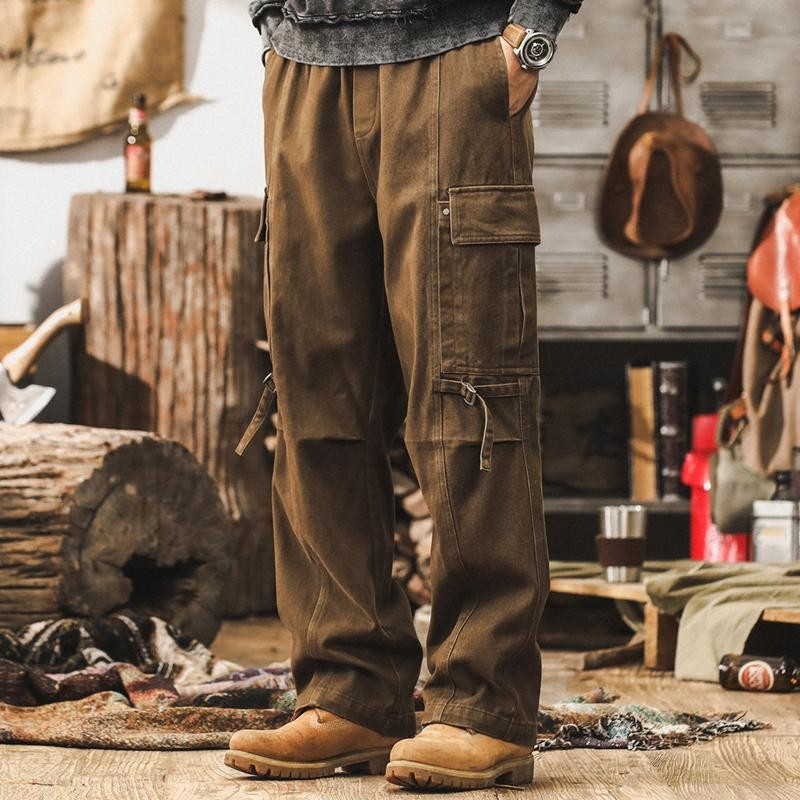 GorgeousBen  American retro khaki workwear pants for men, spring fashion brand loose straight leg pants for men, 2025 new casual pants.