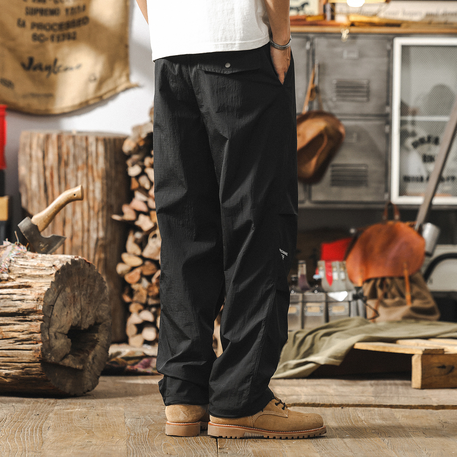 GorgeousBen  American style outdoor functional thin workwear pants for men, summer retro oversized straight leg paratrooper pants for men, casual pants.