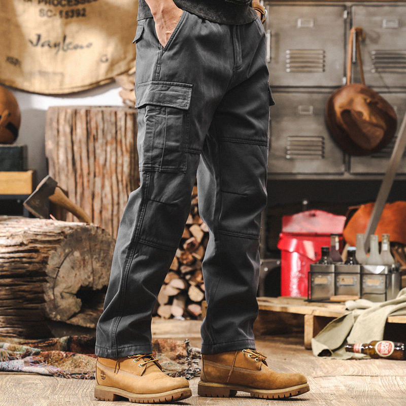 GorgeousBen American retro heavyweight straight leg pants for men, spring and autumn outdoor functional casual paratroopers, men's multi pocket work pants.