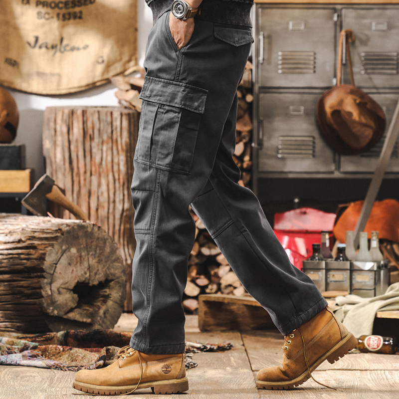 GorgeousBen American retro heavyweight straight leg pants for men, spring and autumn outdoor functional casual paratroopers, men's multi pocket work pants.