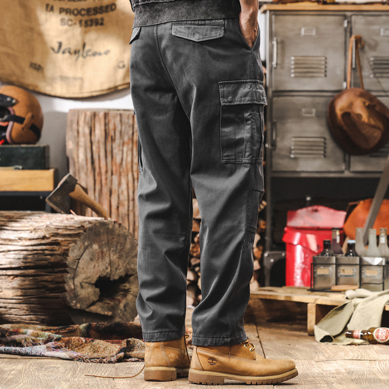 GorgeousBen American retro heavyweight straight leg pants for men, spring and autumn outdoor functional casual paratroopers, men's multi pocket work pants.