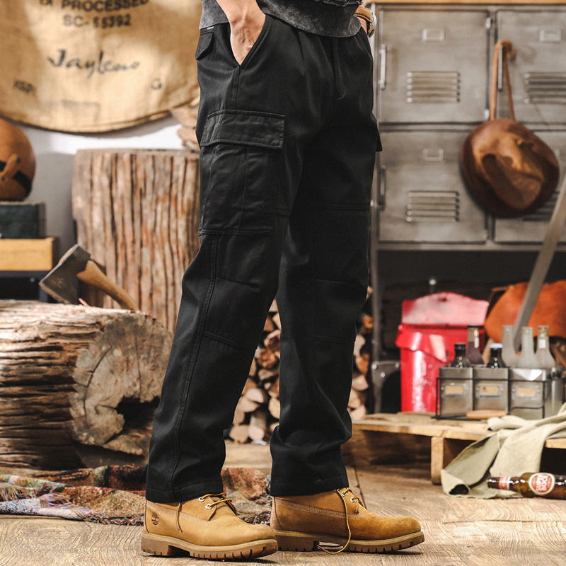 GorgeousBen American retro heavyweight straight leg pants for men, spring and autumn outdoor functional casual paratroopers, men's multi pocket work pants.