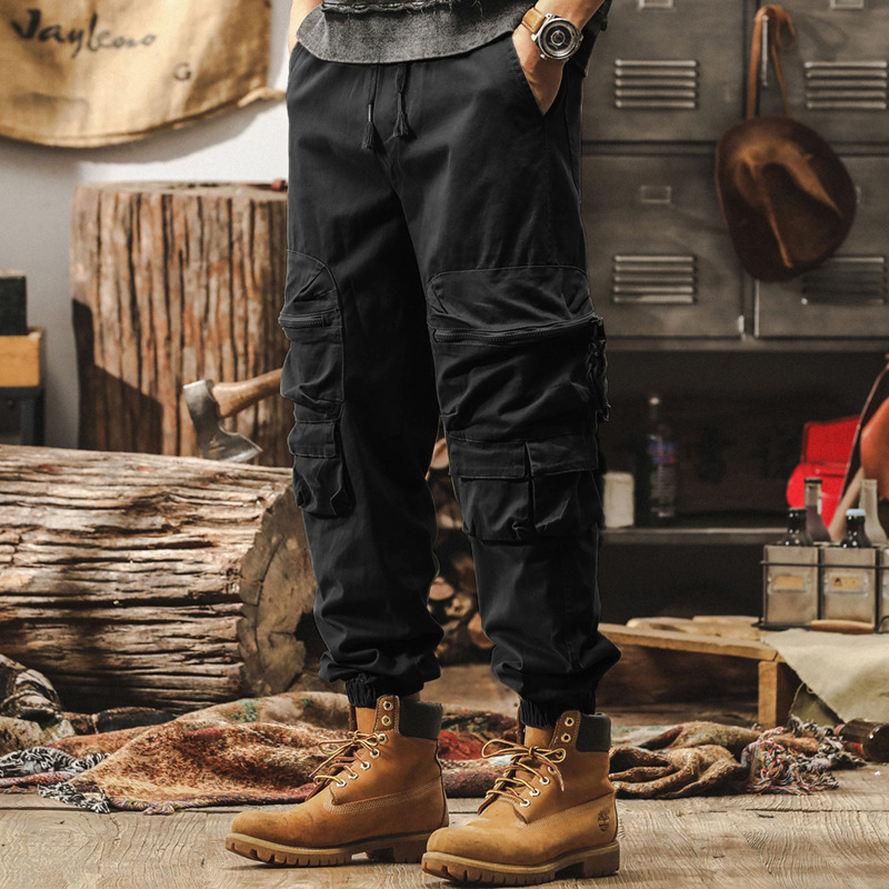 GorgeousBen American retro multi pocket military green work pants men's spring trendy brand loose ankle pants outdoor tactical casual pants.