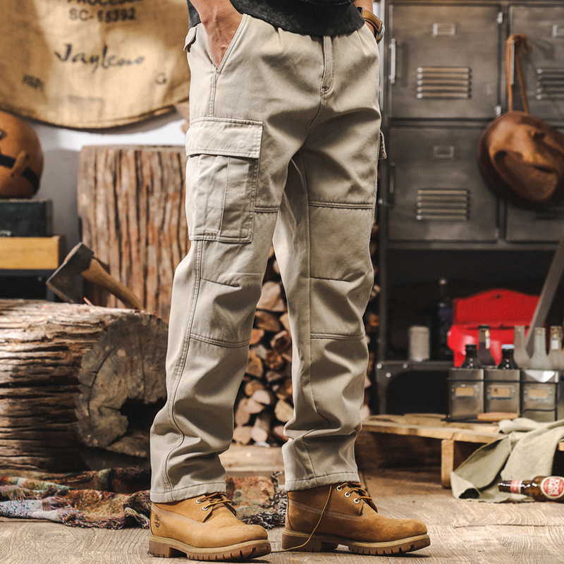 GorgeousBen American retro heavyweight straight leg pants for men, spring and autumn outdoor functional casual paratroopers, men's multi pocket work pants.