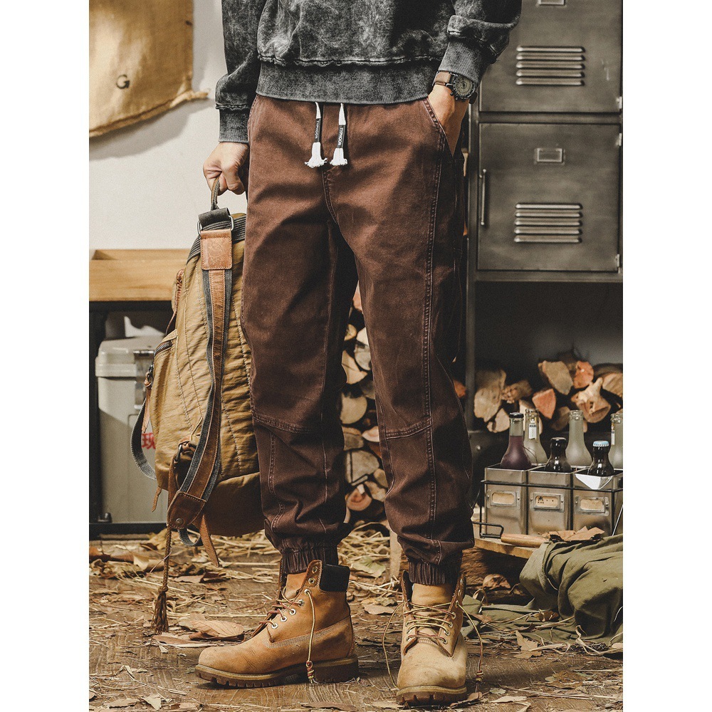 GorgeousBen American heavy-duty retro workwear pants for men, autumn loose straight leg 2024 men's casual pants, leg tied pants.