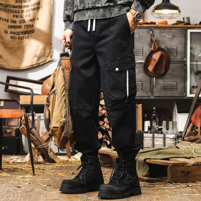 GorgeousBen American retro outdoor work pants men's autumn trendy brand multi pocket loose ankle casual pants men's black pants.