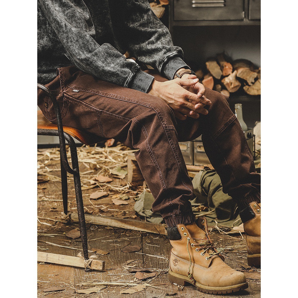 GorgeousBen American heavy-duty retro workwear pants for men, autumn loose straight leg 2024 men's casual pants, leg tied pants.