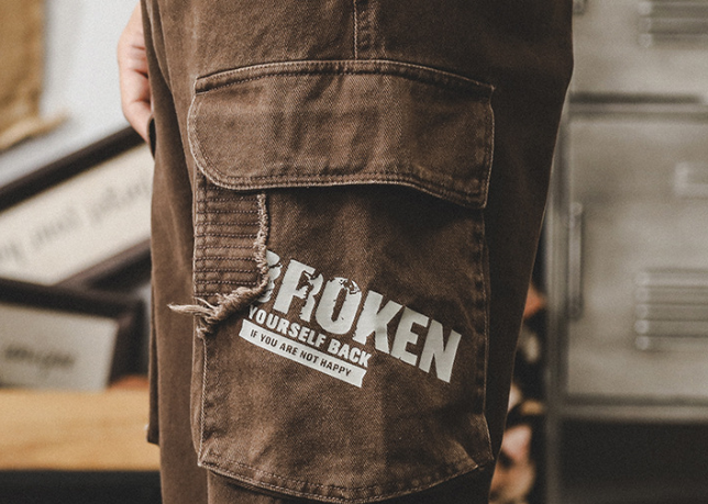 GorgeousBen American retro work pants men's autumn trendy brand multi pocket loose oversized embroidered pants men's style.