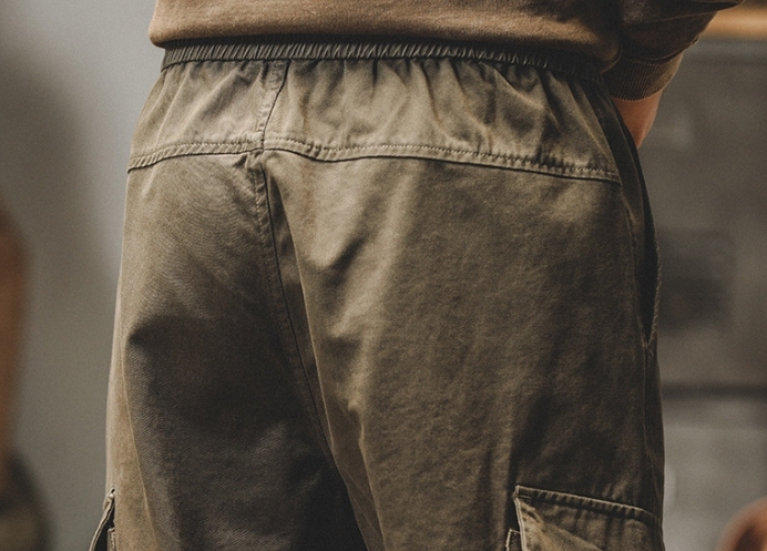 American retro work pants men's autumn straight tube loose fit military green trendy brand ankle tied casual long pants men