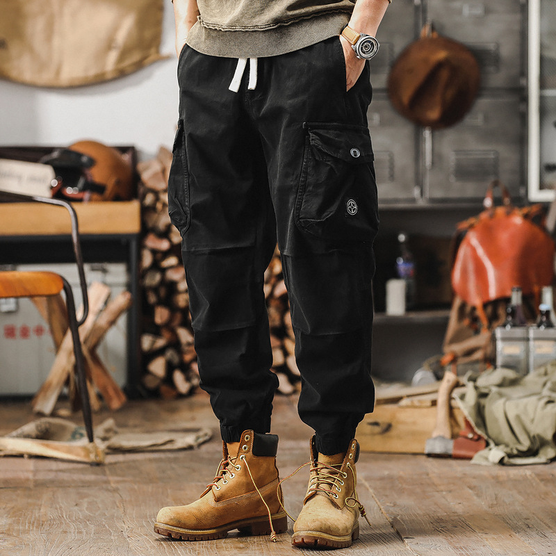 GorgeousBen American style retro work pants, new men's leg binding pants, spring and autumn loose straight leg casual pants for men.
