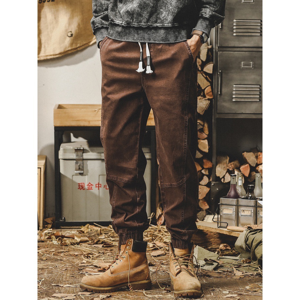 GorgeousBen American heavy-duty retro workwear pants for men, autumn loose straight leg 2024 men's casual pants, leg tied pants.