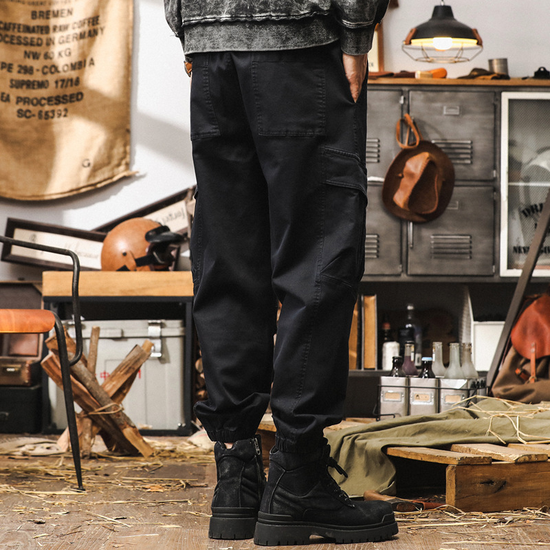 GorgeousBen American retro outdoor work pants men's autumn trendy brand multi pocket loose ankle casual pants men's black pants.