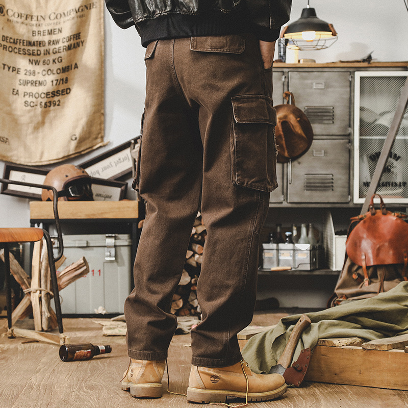 GorgeousBen American retro work pants men's autumn trendy brand multi pocket loose oversized embroidered pants men's style.