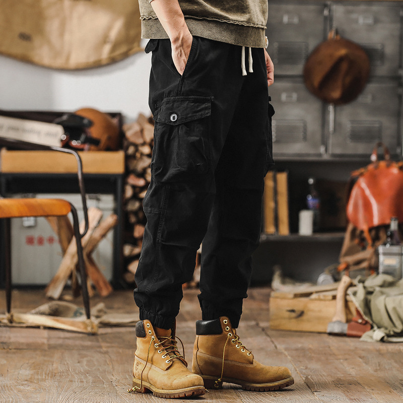 GorgeousBen American style retro work pants, new men's leg binding pants, spring and autumn loose straight leg casual pants for men.