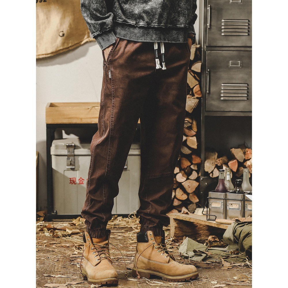 GorgeousBen American heavy-duty retro workwear pants for men, autumn loose straight leg 2024 men's casual pants, leg tied pants.