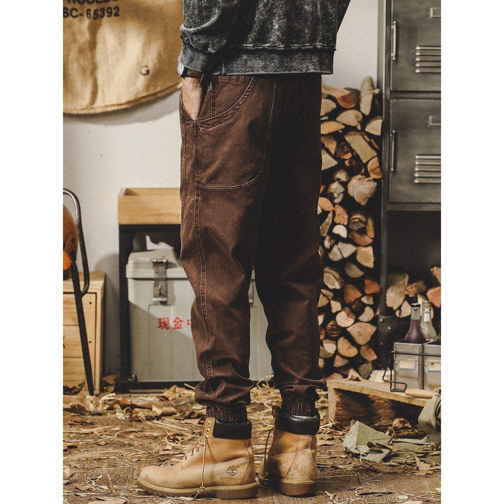 GorgeousBen American heavy-duty retro workwear pants for men, autumn loose straight leg 2024 men's casual pants, leg tied pants.