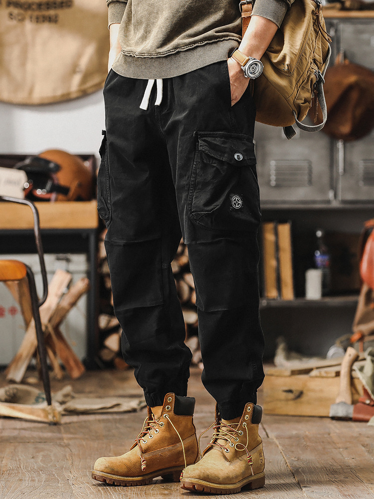 GorgeousBen American style retro work pants, new men's leg binding pants, spring and autumn loose straight leg casual pants for men.
