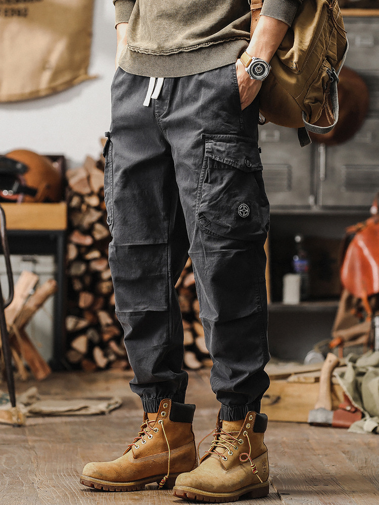 GorgeousBen American style retro work pants, new men's leg binding pants, spring and autumn loose straight leg casual pants for men.