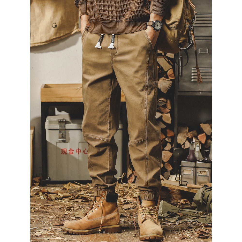 GorgeousBen American heavy-duty retro workwear pants for men, autumn loose straight leg 2024 men's casual pants, leg tied pants.