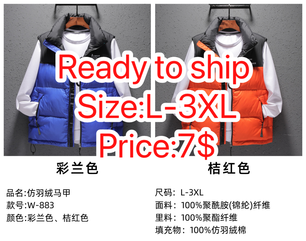 Stocks & ready to ship-Men's imitation down vest