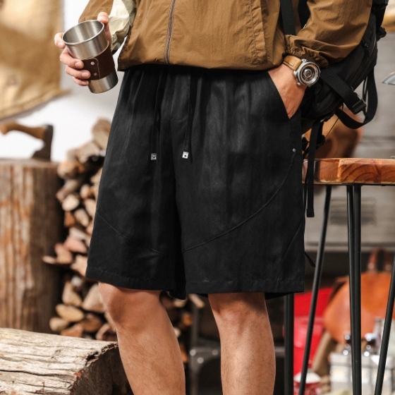 GorgeousBen Skin friendly and smooth Lyocell Tencel wrinkle resistant linen sports shorts men's summer loose thin cropped pants.