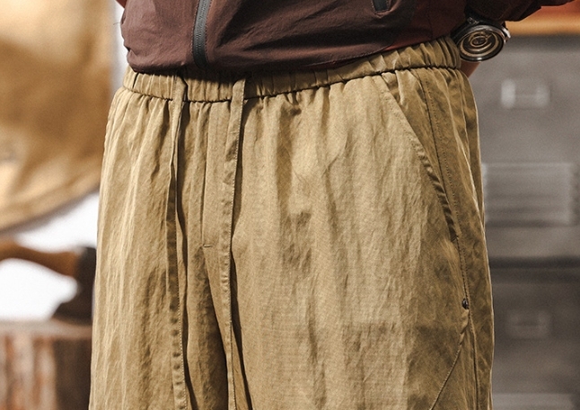 GorgeousBen Skin friendly and smooth Lyocell Tencel wrinkle resistant linen sports shorts men's summer loose thin cropped pants.